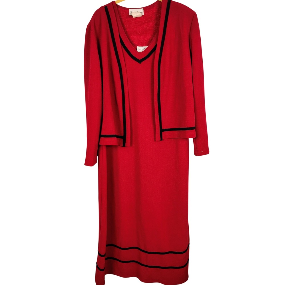 NWT Nicole Studio Womens SZ 18 Dress & Cardigan Set Red Black Officecore 90s